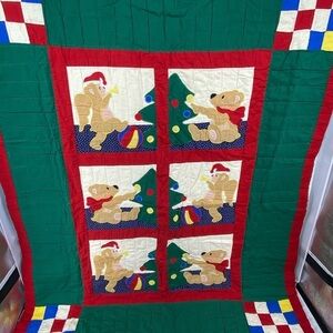 Vintage Pacific Ent Christmas Bear Monkey Embroidered Quilt 60x47
